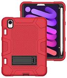 iPad Apple iPad mini6 2021 hoes met standaard, duurzame, schokbestendig, harde hybride drielaagse beschermhoes, softshell, Apple tablet, siliconen hoes (rood + zwart)