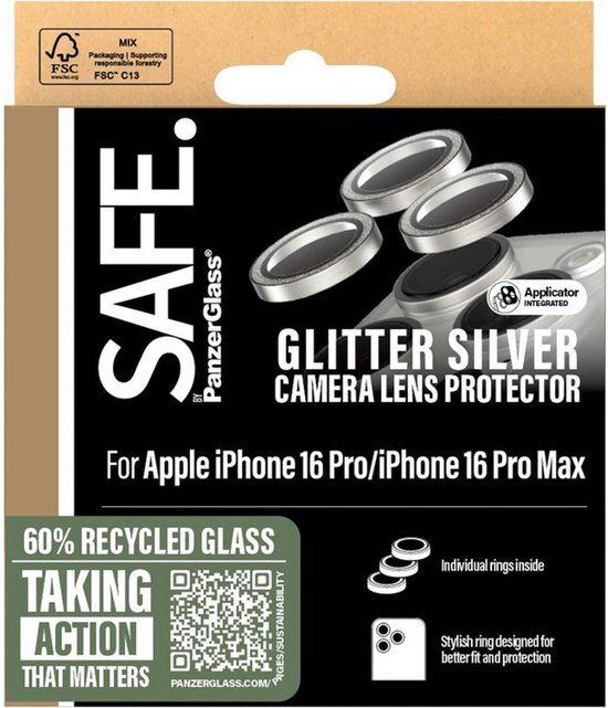 PanzerGlass SAFE by PanzerGlass Camera Lens Protector Glitter Silver Apple iPhone 16 Pro / 16 Pro Max