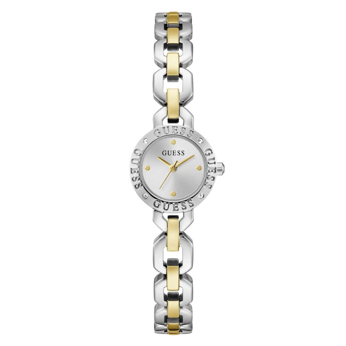 Guess Siren Analoog Quartzhorloge Zilverkleurig En Goudkleurig Kast Gemaakt Van 100% Roestvrij Staal En Een Band Van 100% Roestvrij Staal 23 GW1019L1, GW1019L2, GW1019L3, GW1019L4