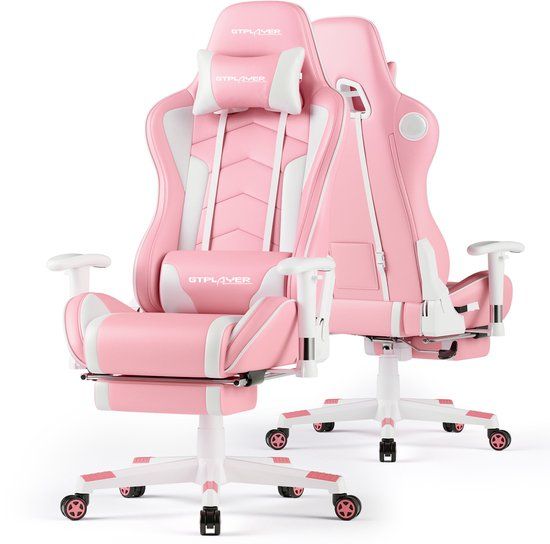 GTPLAYER - Gamingstoel met Bluetooth - Met Voetsteun en 3D Armleuningen - Roze