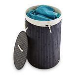 Merkloos / Sans marque Relaxdays 2x wasmand bamboe met deksel - 70 liter - rond - 65 x 41 cm - zwart