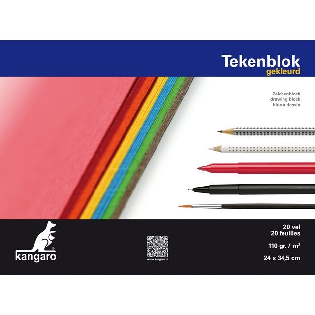 Kangaro tekenblok A4 110 gram 20 vel gekleurd