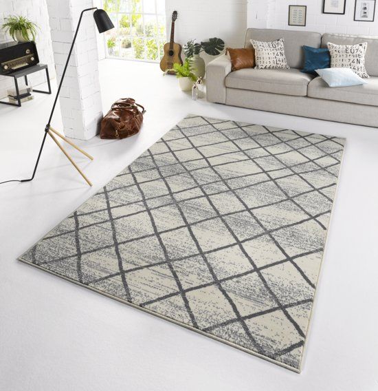Zala Living Vloerkleed Design rhombe creme / grijs 140x200cm
