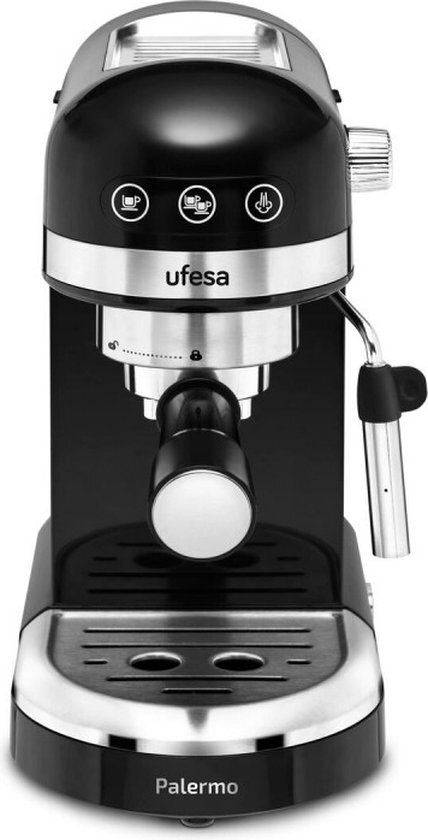 UFESA 71705459 Palermo, espresso- en cappuccino-apparaat, druk 20 bar, 1350 W, touchscreen, thermobloksysteem, verstelbare verdamper, 1.4 L-tank, automatische uitschakeling, zwart