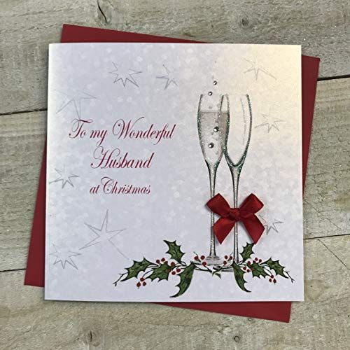 WHITE COTTON CARDS WHITE COTTON CARDS X60A Kerstkaart, Engels opschrift to My Wonderful Husband, handgemaakt, wit