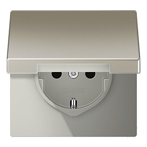 Jung ES 1520 KIKL Schuko stopcontact 16 A 250 V met aanraakbescherming en klapdeksel, serie LS roestvrij staal