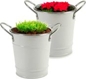 Arte r Plantenpot/bloempot emmer - 2x - zink - wit - D12 x H16 cm