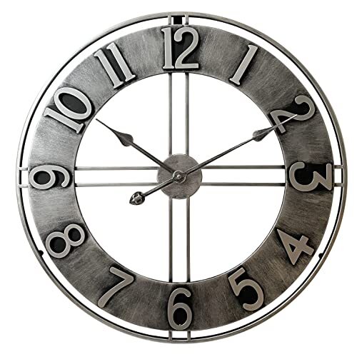 LW collection wandklok Becka grijs zilver 60cm - grote industriële klok stil uurwerk - Moderne grijze wandklok - Industrieel - Vintage