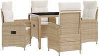 vidaXL Buiten Eettafel Set 5-delig Beige en Crème Wit Polyrattan