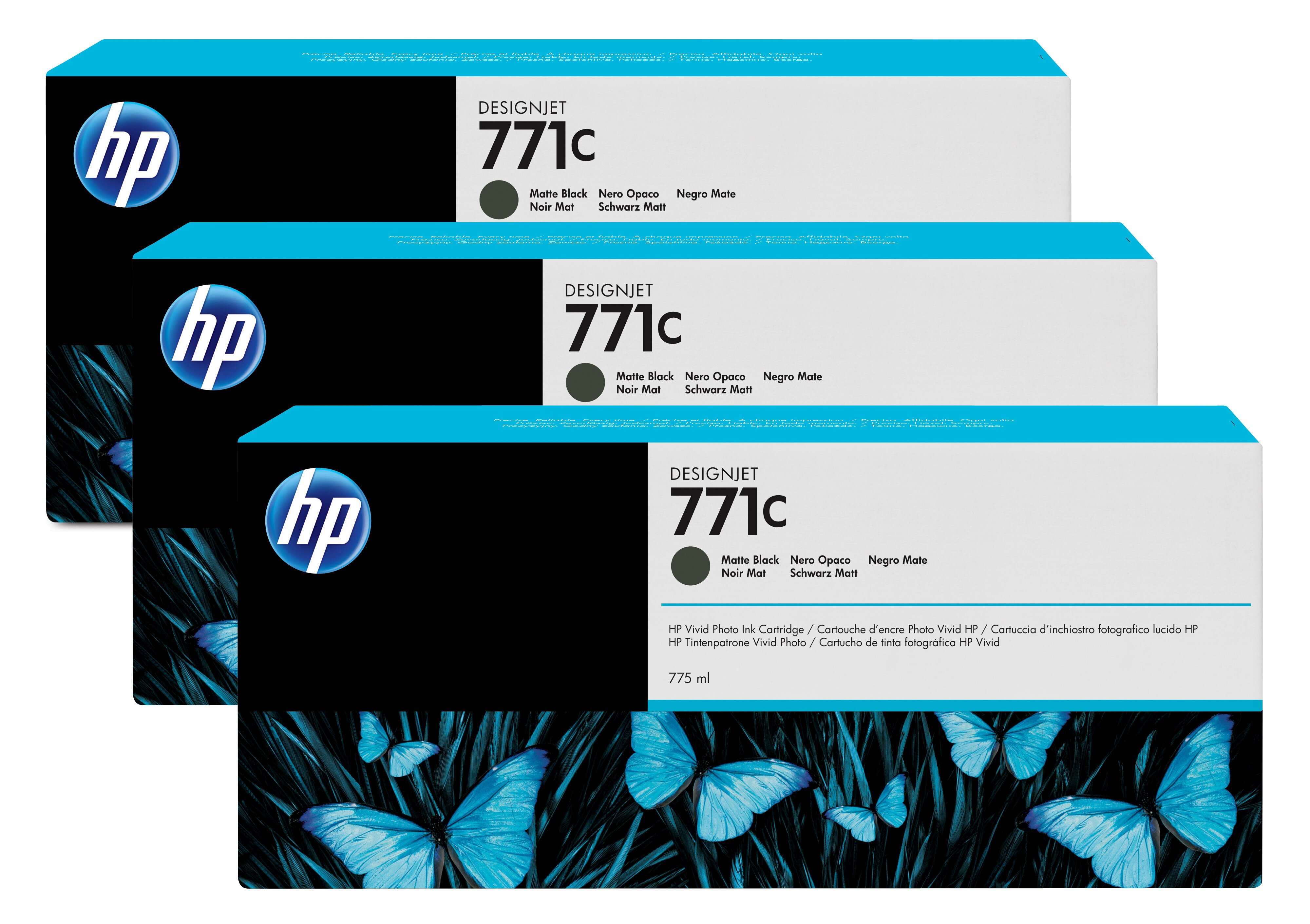 HP 771C matzwarte DesignJet inktcartridges, 775 ml, 3-pack multi pack / zwart
