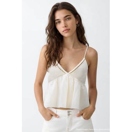MANGO TEEN gestreepte blousetop met strass-steentjes - wit