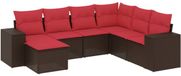 vidaXL salon de jardin 7 pièces avec coussins, polyrotin marron