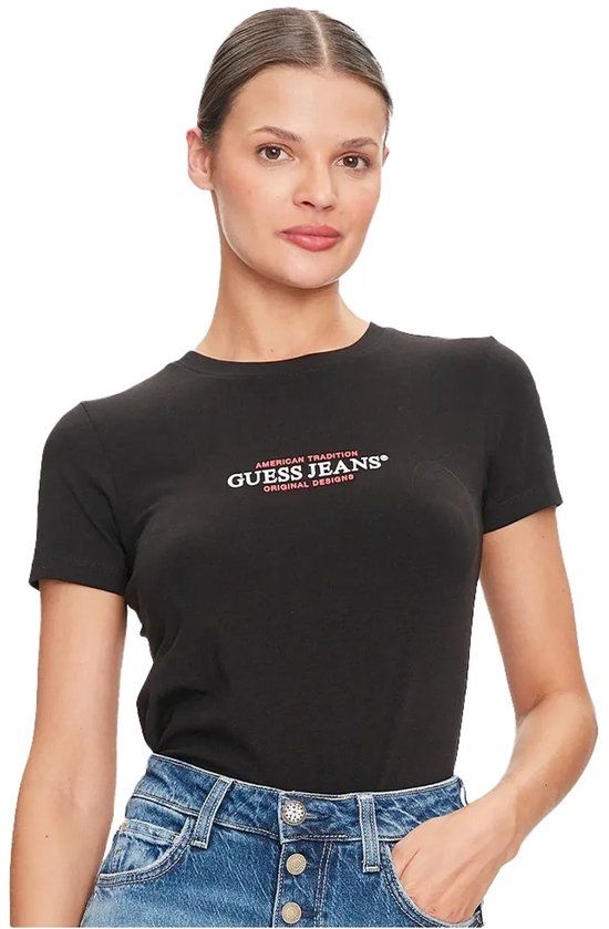 Guess Jeans Gj Cn Slim American Tr T-shirt Met Korte Mouwen Zwart L Vrouw