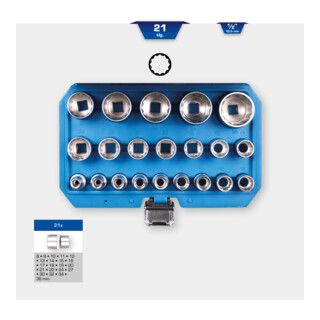 Brilliant Tools 1/2" Socket Set, 12-Point, Short, 21-Piece, 8-36 mm