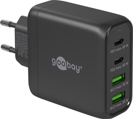 Goobay 68W USB-C PD Thuislader - 2x USB-C & 2x USB-A - Zwart