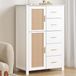 Commode 5 tiroirs, rotin et bois, blanc, 116 cm