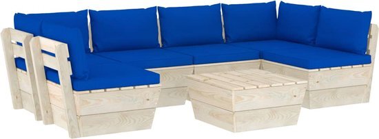 vidaXL 7-delige Loungeset met kussens pallet vurenhout