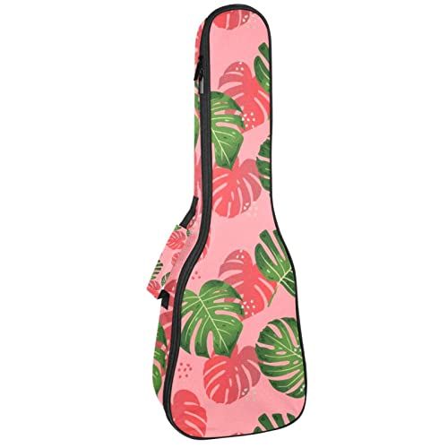 Mersov Tenor Ukulele Gigbag Waterdichte Ukelele Case Gewatteerde Rugzak, Geweldig voor Sopraan Concert (21/23/24") Palmbladeren Patroon Groen Roze