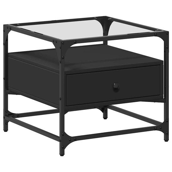 vidaXL Salontafel met zwart glazen blad 50x50x45 cm staal