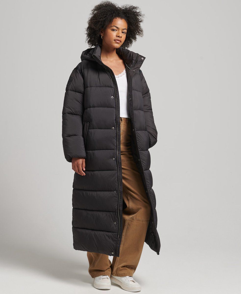 Superdry Code XPO Cocoon Longline Dames Puffer Jas - Maat L - Zwart