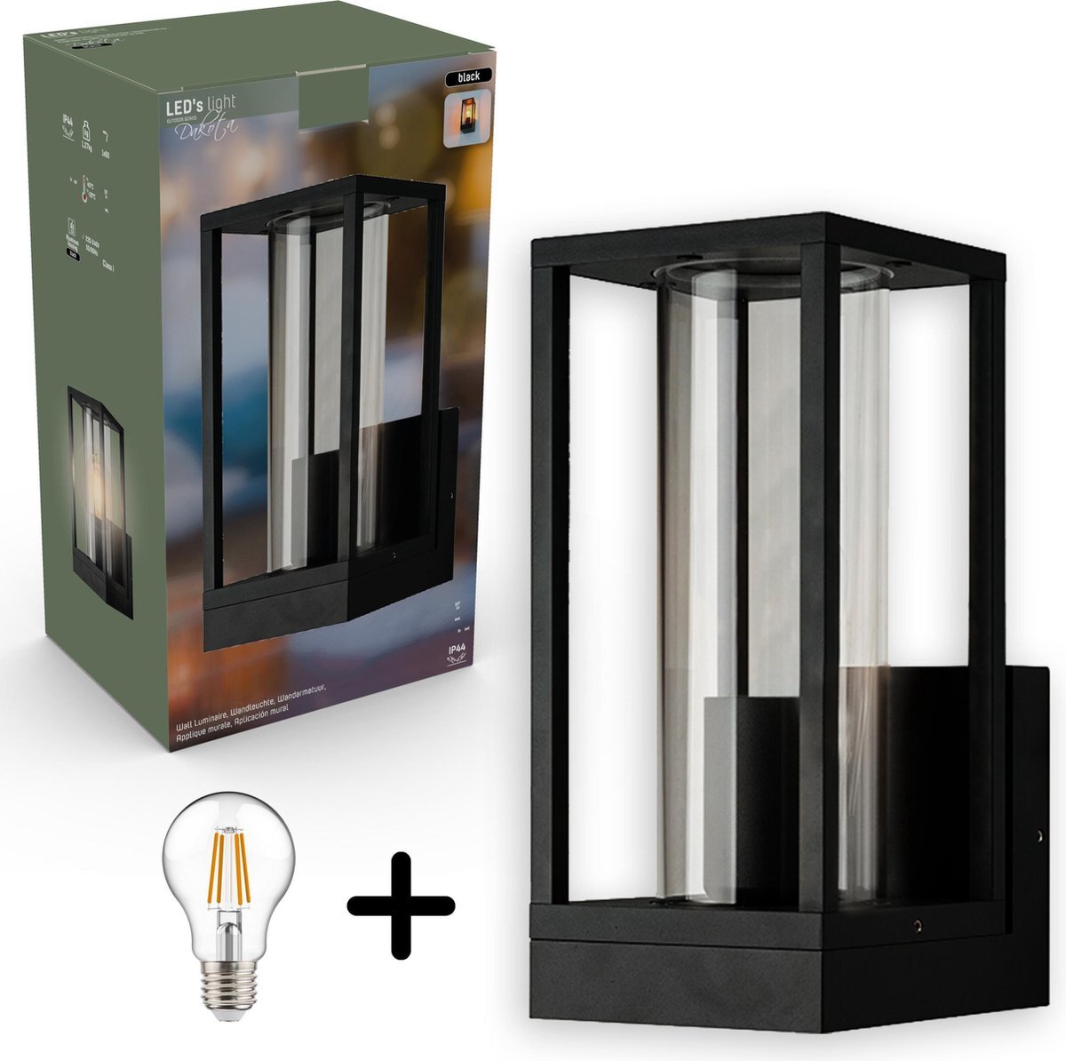 LED.nl Proventa® Glasso LED Buitenlamp Wandlamp met warm wit licht - IP44 - Zwart