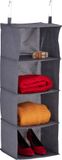 Relaxdays hangende kast organizer - 4 vakken - stof - 97 x 30 x 30 cm - 2 haken - grijs