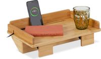 Merkloos Relaxdays Bedplank om te klemmen - bamboe - met kabelgeleider - tablethouder - 11 x 38 x 26 cm, mini nachtkastje