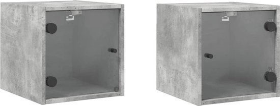 vidaXL Nachtkastjes met glazen deuren 2 st 35x37x35 cm betongrijs