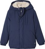 Vertbaudet Ripstop parka met imitatiebontvoering voor jongens marineblauw
