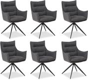 Homestyle4u Eetkamerstoel - 6 Stoelen - Draaibaar - Antraciet