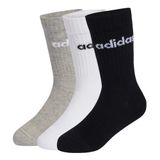 adidas uniseks-kind Linear Kids Crew 3 Pairs Per Pack Socks, white/grey heather/black, 5-6 Years