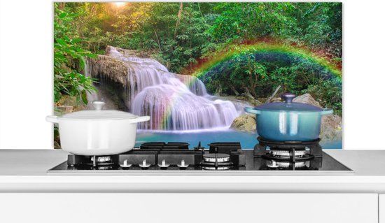 KitchenYeah Spatscherm keuken 100x50 cm - Waterval - Natuur - Aluminium
