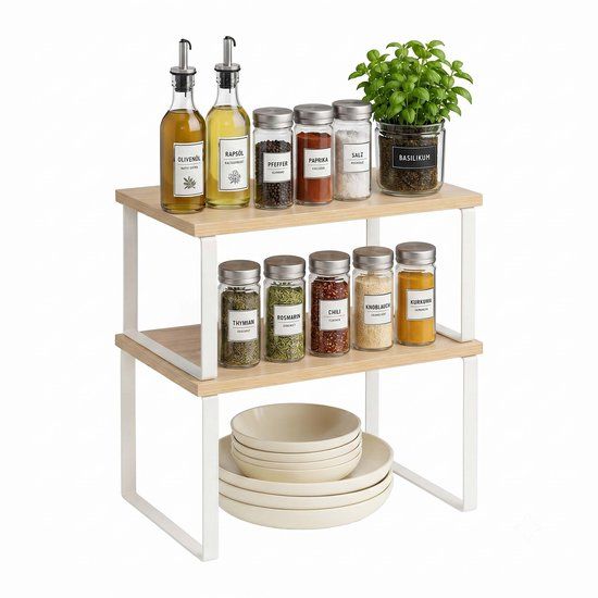 Merkloos Relaxdays Kruidenrek - 2 stuks - stapelbaar - naturel-wit