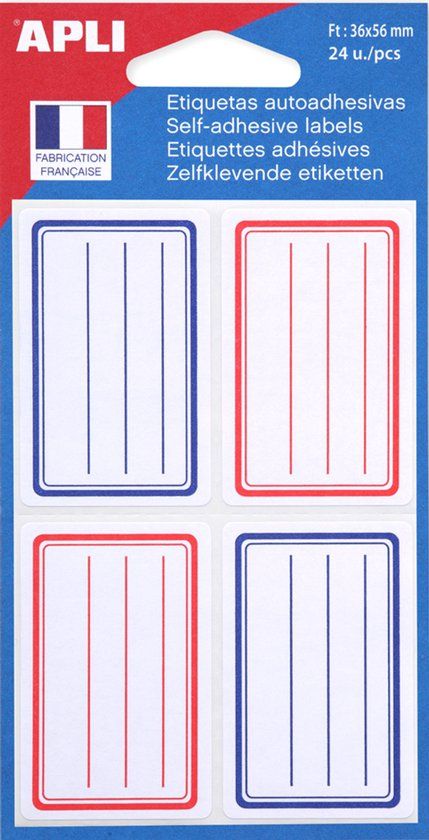 Apli Etiketten voor boeken, wit/blauw, 36 x 56 mm, gelinieerd