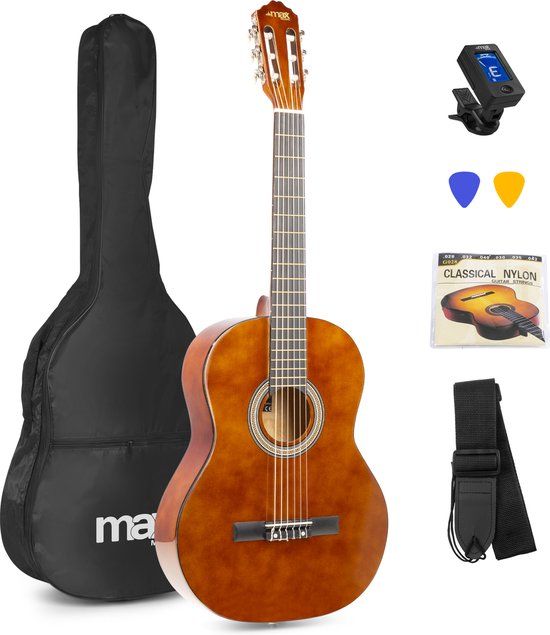 MAX SoloArt Klassieke Akoestische Gitaar met Nylon Snaren - Beginnersset met Accessoires - Bruin