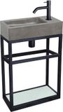 Differnz Hura L Fonteinset - Fontein van Beton in Donkergrijs - Frame in Zwart met Planchet - Inclusief Zwarte Kraan - Complete Toiletset voor Toilet of Gastentoilet - Compact Model