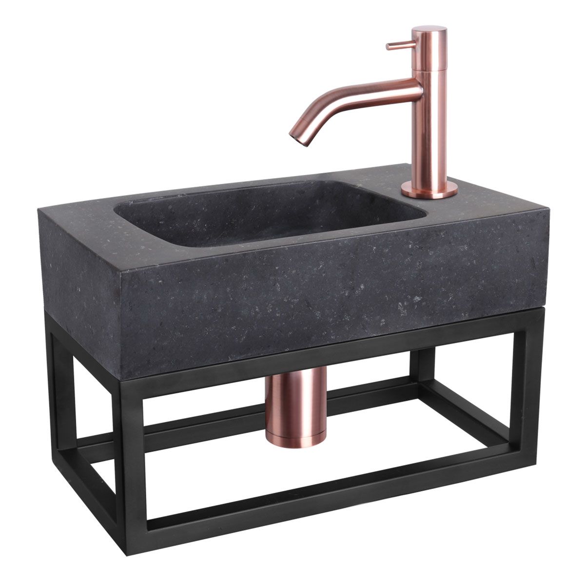 Differnz Fonteinset Force Rechthoek 40x22.5cm Bombai Natuursteen Zwart Geborsteld Koper