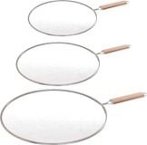 Secret de Gourmet Universele spatdeksels - afgietdeksel - Set van 3x - RVS - voor pannen van 25-28-33 cm
