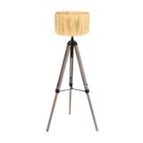 Mexlite Vloerlamp Triek 4101ZW driepoot hout met seagrass kap, verstelbaar in hoogte 135-160 cm, retro stijl
