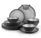 Merkloos Campingservies Melamine 24-delig Zwart