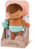 LullaBaby Badpop Pluche Jongen met Donkerbruin Haar – Zachte Baby Pop met Badaccessoires – 35 cm – Vanaf 0 jaar