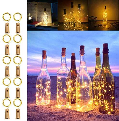 Koopower Batterij aangedreven kurk lichten 7ft 20 LED Fairy Lights Waterdicht voor feest, doe-het-zelf, bruiloft middelpunt (warm wit, 10 stuks