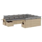 vidaXL 11-delige Loungeset met Kussens Poly Rattan Beige