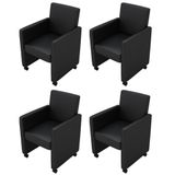 vidaXL - Set of 4 Black Faux Leather Dining Chairs