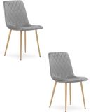 LEOBERT Set van 2 eetkamerstoelen TURIN - Lichtgrijs fluweel - Eikenlook poten - Modern design
