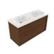 Saniclass Set meuble de salle de bain avec cadre en bois - 120x45x63.5cm - Lavabo en céramique Palermo blanc - 2 lavabos - 2 trous de robinet - 2 tiroirs - Noyer mat pur (bois) SW1578610/SW24921