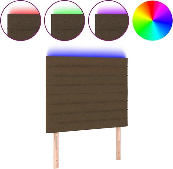 vidaXL Hoofdbord LED - 90x5x118/128 cm - Stof - Donkerbruin