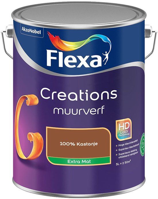 FLEXA Creations Muurverf - Extra Mat - 100% Kastanje - 5 liter