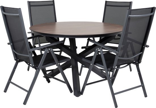 Llama tuinmeubelset tafel &#216;120cm en 4 stoel Break zwart, bruin.