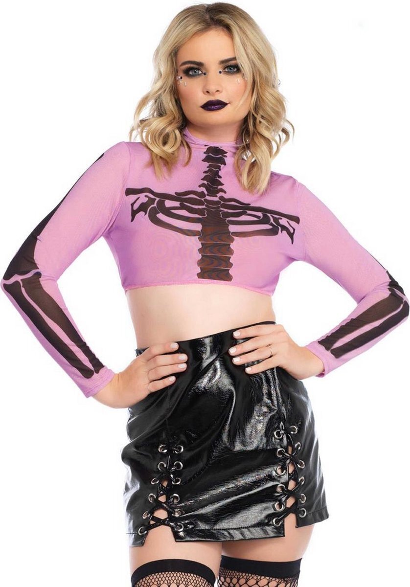 Leg Avenue Crop top -M- Skeleton Mesh Paars